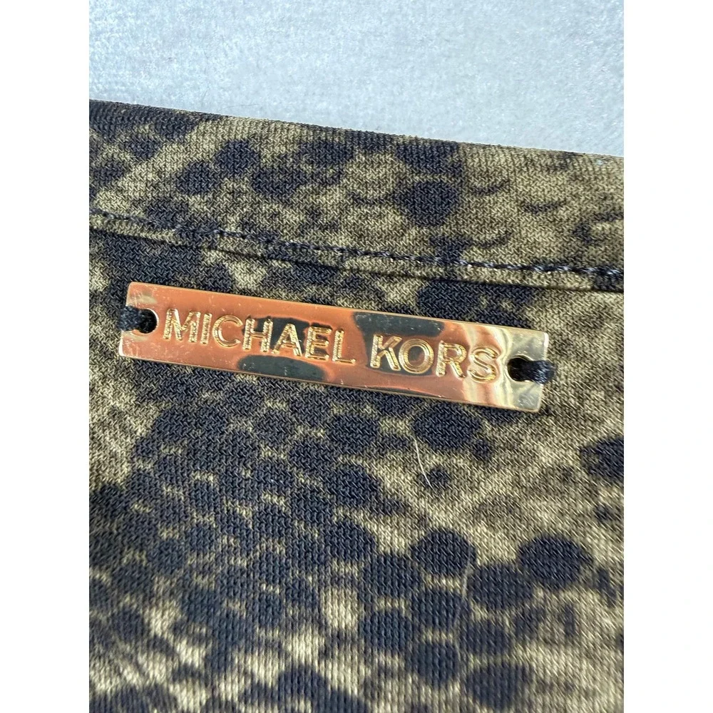 Michael Kors Sheath Dress Women Medium Olive Green Snakeskin Long Sleeve Stretch